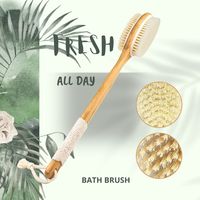 Brosse exfoliante pour le corps en poils naturels de bambou + polyester avec long manche, pour la douche et le bain, réduit la cellulite