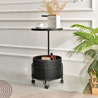 Table basse ronde en bois noir et métal avec roulettes, vente en gros