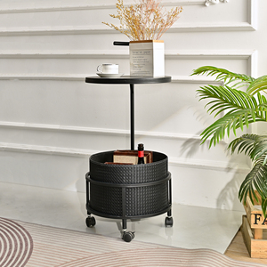 wholesale accent <b>round</b> black wood metal <b>coffee</b> <b>table</b> with wheels - Product Image 1