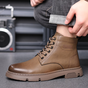 Botas de Tobillo de Cuero Genuino para Hombre, Punta Redonda, Forro de Piel, Suela de Goma, Cálidas para Invierno, Antideslizantes, Botas para la Nieve - Product Image 4