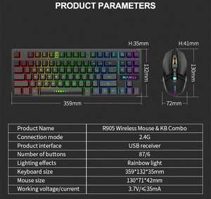 R905 <b>Wireless</b> RGB Backlit 87-Key Ergonomic Gaming <b>Keyboard</b> <b>and</b> <b>Mouse</b> Set with Multimedia Keys for Gaming - Product Image 2