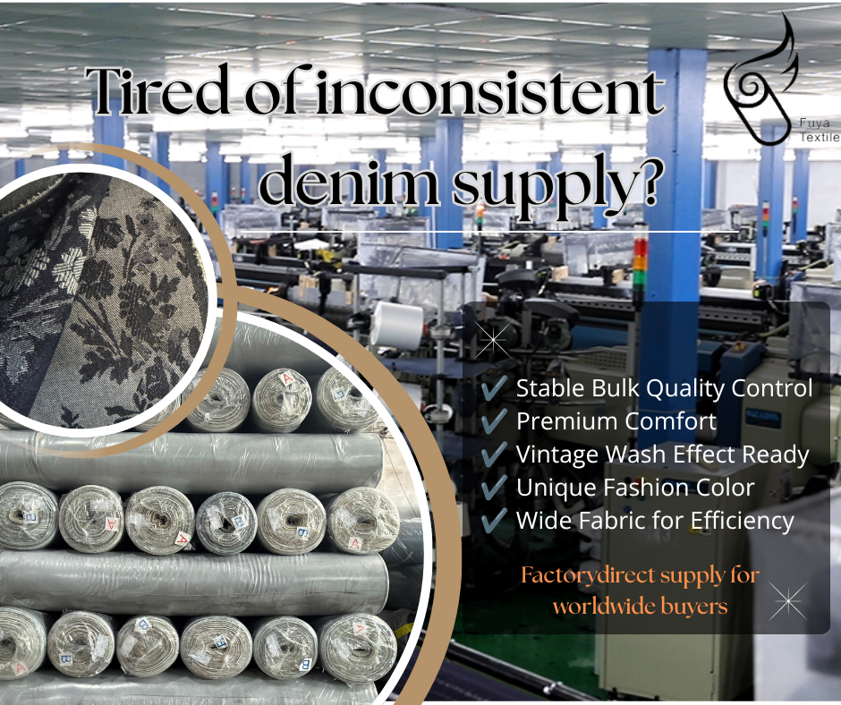 OEM Denim Fabric Supply Stretch And Non Stretch Cotton Poly Spandex Blended Denim Rolls Jacquard And Printed Fabric