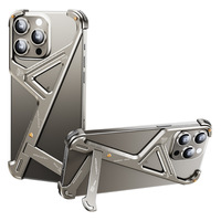 Coque de protection quotidienne antichoc et résistante aux chutes avec support métallique creux géométrique sans cadre pour iPhone 14 15 16 Pro