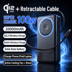 Batterie externe Qi2.2 20000mAh 100W, charge sans fil avec câble rétractable pour téléphone, tablette, ordinateur portable, batterie semi-solide - Product Image 1