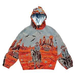 Sudadera con Capucha Personalizada para Hombre, Estilo Jacquard Vintage, Diseño de Esqueleto Vaquero del Desierto, Fabricante de Ropa - Product Image 2