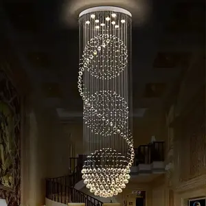 Großer nordischer moderner hohe Decke Hotel Pendelleuchte Lobby hängende große Treppe Kristall-Led-Luxus-Kristall-Kronleuchter-Lichter