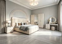 Table de toilette avec miroir, coiffeuse pour lit double en bois, cadre de lit en métal luxueux rembourré en cuir, taille double, grand lit, lit queen, lit king
