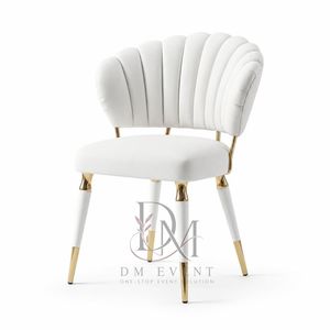 Chaise de salle à manger en acier inoxydable à dossier festonné doré avec coussin blanc pour hôtels et événements de mariage – Vente en gros - Product Image 3