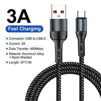 Câble de charge rapide USB A vers USB C en nylon tressé 3A 1M, cordon de chargeur de type C durable pour téléphones mobiles Samsung Xiaomi Android