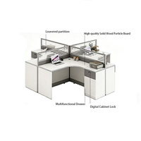 Poste de travail ergonomique de bureau en panneaux modulaires modernes en panneaux de particules, avec cloisons de séparation pour 4 postes