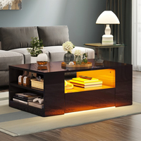 Table basse Joysource en bois avec panneau LED, rangement, étagère ouverte moderne, double tiroirs coulissants, meubles de salon