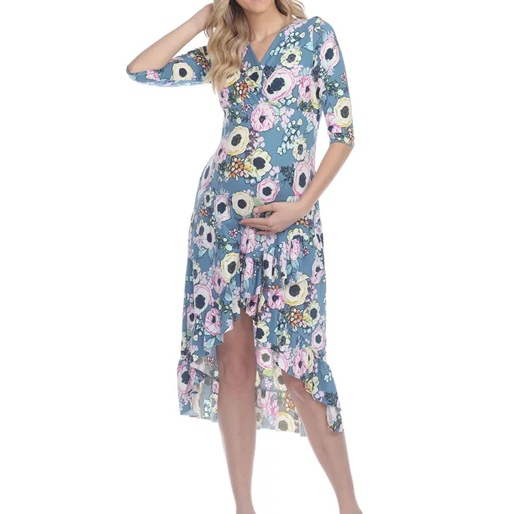 Robe de grossesse mi-longue à imprimé Floral avec poches, robe de grossesse décontractée d'été