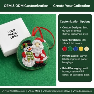Adornos Navideños Personalizados con Cuentas, Hechos a Mano con Precisión, Adorno de Fieltro Verde con Borde Detallado, Colgante de Papá Noel y Muñeco de Nieve - Product Image 3
