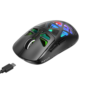 <span class=keywords><strong>Souris</strong></span> <span class=keywords><strong>sans</strong></span> <span class=keywords><strong>fil</strong></span> tri-mode Havit MS1044WB, directement de l'usine, noire, 500 mAh, RGB, rechargeable, mécanique, ajourée, pour le bureau et les jeux - Product Image 5
