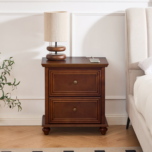 Mid Century Modern Nightstand 22.9 In 2 <b>Drawers</b> Wood Storage Side Cabinet With Charging Station Outlet Hole - Product Image 2