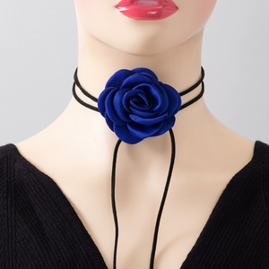 Kalung mawar buatan tangan rantai leher Choker beludru bunga panjang DIY untuk wanita perhiasan kalung leher kerah bunga perjamuan - Product Image 3
