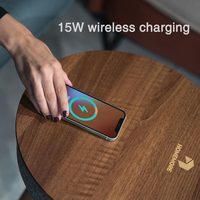 Table basse avec haut-parleur pour téléphone portable connecté à 3 pieds en MDF avec recharge rapide sans fil 15w