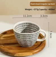 Mug à petit-déjeuner en céramique rétro irrégulier 400 ml, peint à la main, en porcelaine rayée, compatible micro-ondes et lave-vaisselle, pour boissons chaudes et café