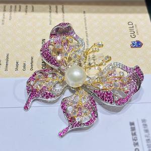 Broche de Mariposa con Incrustaciones de Cobre y Circonita, Decoración de Collar con Perla de Agua de Mar Dinámica, Diseño Creativo, Clip para Ropa, Moda para el Pecho - Product Image 1