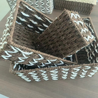 Keranjang Penyimpanan Bunga Multifungsi Minimalis Modern Anyaman Tali Kertas Dua Warna Kustom Grosir Set 3 Persegi Panjang Geometris