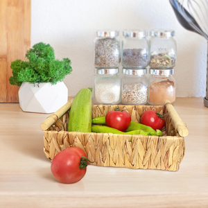 Panier de rangement rectangulaire minimaliste fait main en jacinthe d'eau et paille, plateau de rangement en osier pour la décoration de la maison et de la cuisine - Product Image 4