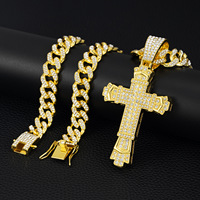 Collar con Colgante de Cruz Iced Out para Hombre, Cadena Cubana de Aleación Color Oro, Joyería Hip Hop, Accesorios de Moda Masculinos