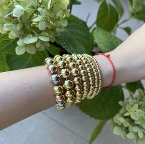 E136 <span class=keywords><strong>Bracelet</strong></span> boules dorées tendance avec perles <span class=keywords><strong>argent</strong></span> <span class=keywords><strong>Bracelet</strong></span> élastique fait main pour femme homme - Product Image 3