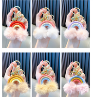 Porte-clés de voiture bohème en forme de nuage arc-en-ciel tissé, mignon et moelleux, avec pompon, breloque de sac