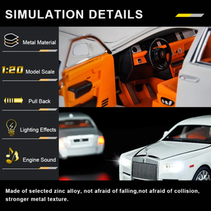 รถโมเดล Rolls Royce Phantom โลหะหล่อขึ้นรูป ขนาด 1:20 รถซีดานหรูหรา พร้อมประตูเปิดได้ เสียงและไฟส่องสว่าง รายละเอียดครบถ้วน - Product Image 5
