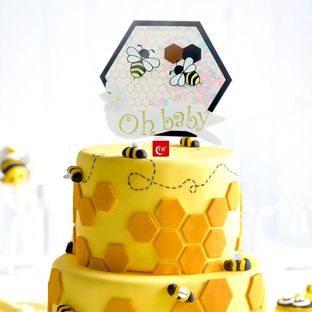 TX Bumble Bee cinsiyet ortaya bebek duş Oh bebek iki arılar hareketli Quicksand akrilik kek Topper parti süslemeleri tedarikçi