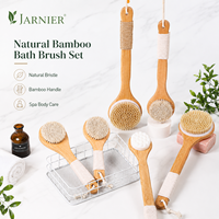Cepillo de Baño Jarnier FSC de Bambú con Mango Largo para Masaje Corporal en Seco, Cepillo Exfoliante para Celulitis con Cerdas de Jabalí y Cuerda para Dama