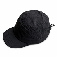 Casquette de camping 5 panneaux en nylon, tissu froissé, visière plate, cordon de serrage réglable, chapeau de randonnée et de pêche, logo personnalisé OEM ODM, 4 couleurs