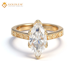 Anillo Grabado con Diamante Marquise de 2, 3, 4, 5 Quilates, Oro de 14K, Color D, Claridad VS1, Ideal para Regalo, Conmemoración, Boda, Uso Diario - Product Image 2
