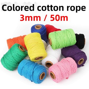 Cordon en coton tressé teint de 3 mm x 50 m, coloré, pour artisanat DIY, tapisserie, tissage, cordon de serrage et attache. - Product Image 1