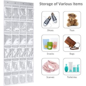 <b>Shoe</b> Pockets Simple Houseware PVC Over the Door & Wardrobe Hanging Organizer 4 Strong Metal <b>Hooks</b> Foldable Design - Product Image 4