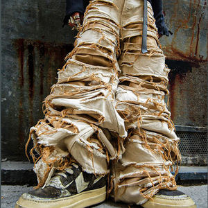 Diznew กางเกงยีนส์ขาดผ้าฝ้ายฮิปฮอปสตรีท, กางเกงยีนส์ขาดฟอกสีเหงื่อเอวสูงสำหรับผู้ชายฤดูร้อน - Product Image 1