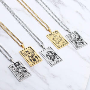 Collar de tarjeta de Tarot Retro Para hombre y mujer, cadena larga chapada en oro de alta calidad, collares con colgante de joyería no empañada, Unisex - Product Image 1