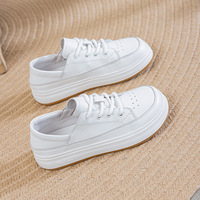 Zapatillas Blancas de Plataforma de Cuero Genuino, Estilo Mule, Zapatos Planos Casuales para Caminar, Venta al por Mayor de Fábrica, OEM, ODM, Personalizados