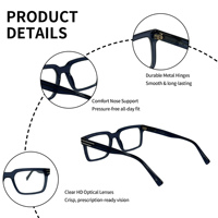 SHIAN SAO18 Monturas de Gafas Ópticas Unisex Cuadradas de Acetato con Aro Completo, Personalizables, con Lentes de PC para Todas las Formas de Rostro