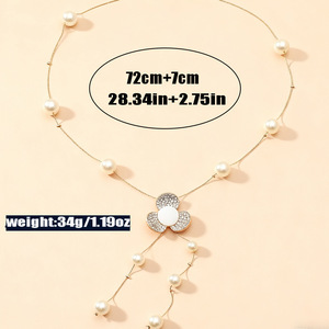 Модное ожерелье Y-образной формы с длинными бахромами и жемчугом для женщин, ручной работы, с имитацией хрустальных бусин, цепочка для свитера, ювелирное украшение для дружбы, подарок - Product Image 5