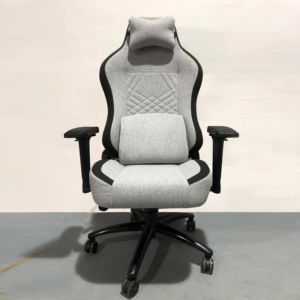 Chaise d'ordinateur moderne ergonomique pivotante à 360 degrés pour PC Chaise de jeu en tissu gris de style course - Product Image 1