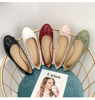Ballerines Plates Confortables en Cuir PU à Bout Rond pour Femme, avec Nœud et Logo Personnalisé, Faciles à Enfiler