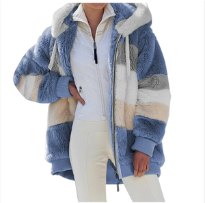 Nuovo Design all'ingrosso di vendita calda pesante Sherpa felpa con cappuccio giacche Patchwork di <span class=keywords><strong>peluche</strong></span> per le donne - Product Image 1