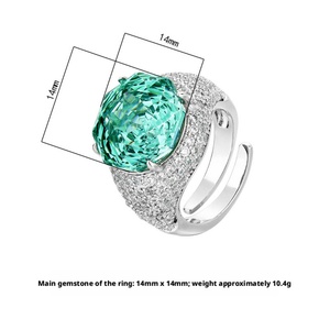 High Quality Jewelry Eco-friendly Copper 14mm Green Zircon <b>Large</b> Colorful Statement Bold Center Stone Band <b>Rings</b> for Women - Product Image 2