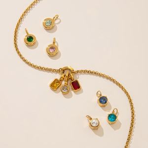 Collar con colgante de 12 piedras de nacimiento de acero inoxidable DIY con cadena suelta básica, chapado al vacío con protección de color oro de 18K - Product Image 2