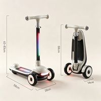 Trottinette à 3 roues pour enfants avec roues LED, 4 hauteurs réglables, pliage en un clic, frein arrière pour garçons et filles de 2 à 6 ans