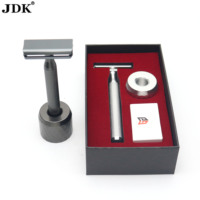 Coffret Cadeau Rasoir de Sécurité Personnalisé JDK avec Logo, Tête de Rasoir CNC, Manche en Aluminium, Base, Lames et Filet de Rasage
