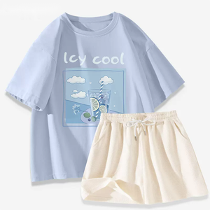 2023 महिलाओं की आकस्मिक ग्रीष्मकालीन कपास टी-शर्ट पोशाक के साथ नए शैली की गति सूट के साथ नई शैली की गति सूट - Product Image 5