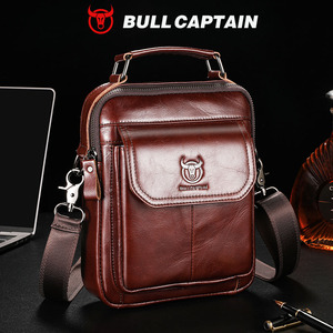 Sac bandoulière homme en cuir véritable BULLCAPTAIN avec logo personnalisé, sac messager en cuir de vachette, sac de voyage d'affaires, sac à main messager - Product Image 1
