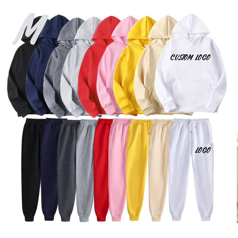 Großhandel OEM Custom Puff Printing Logo Hoodies und Jogging hosen Set Sweatshirts Trainings anzug Set Baumwolle Unisex Frauen Männer Hoodie Set